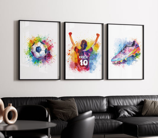 Personalised Football Wall Art Prints Personalised Girl Football Prints Girls Bedroom Decor, Kid Bedroom Decor, Football Shirt Name Print