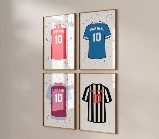 Personalised Football Wall Art Custom Print, Football Prints Boys Bedroom Decor, Kids Bedroom Football Decor, Football Shirt Name Print