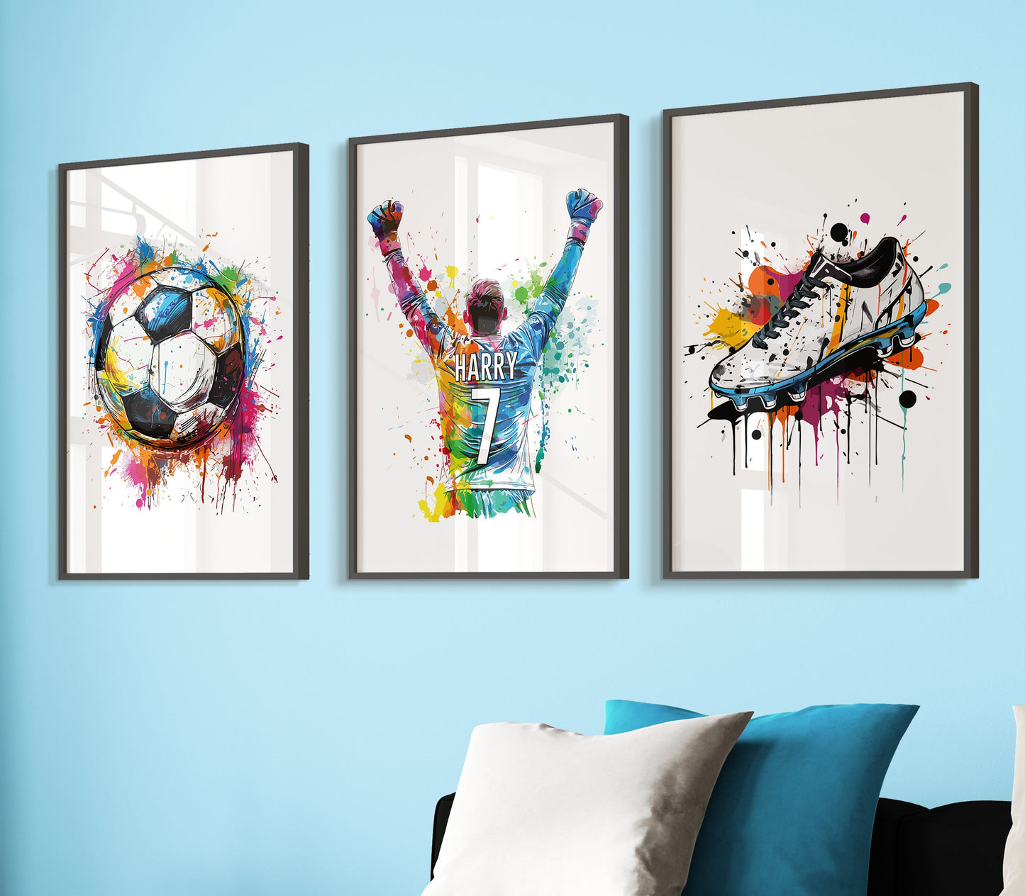 Personalised Football Goal Keeper Wall Art Prints, Goalie Football Prints Boys Bedroom Decor, Kid Bedroom Football Decor, Football Shirt Art