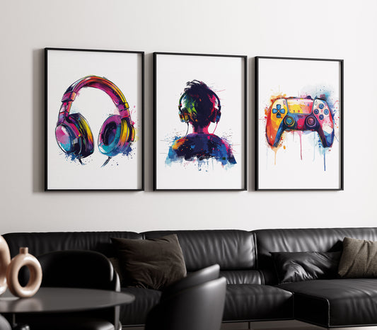 Set of 3 Gaming Prints, Gamer Decor, Gamer Wall Art, Teen Room Prints, Boys Bedroom Decor, Gaming Wall Art, Games Room Poster, Son Gifts