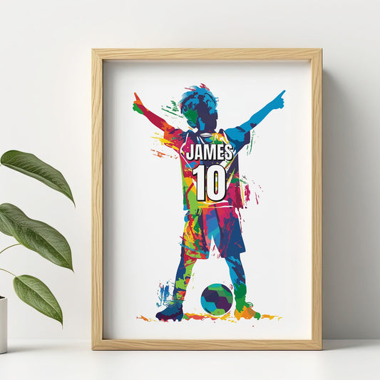 Personalised Football Soccer Player Gift, Boys Football Art Print, Custom Wall Art For Football Fans, Boys Bedroom Decor, Gift For Son