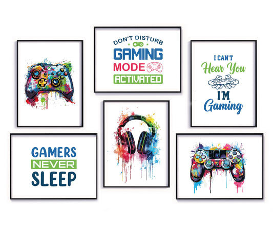 Set of 6 Gaming Prints Gaming Decor, Gamer Wall Art, Teen Room Prints, Boys Bedroom Decor, Gaming Wall Art, Video Game Poster, Games Room