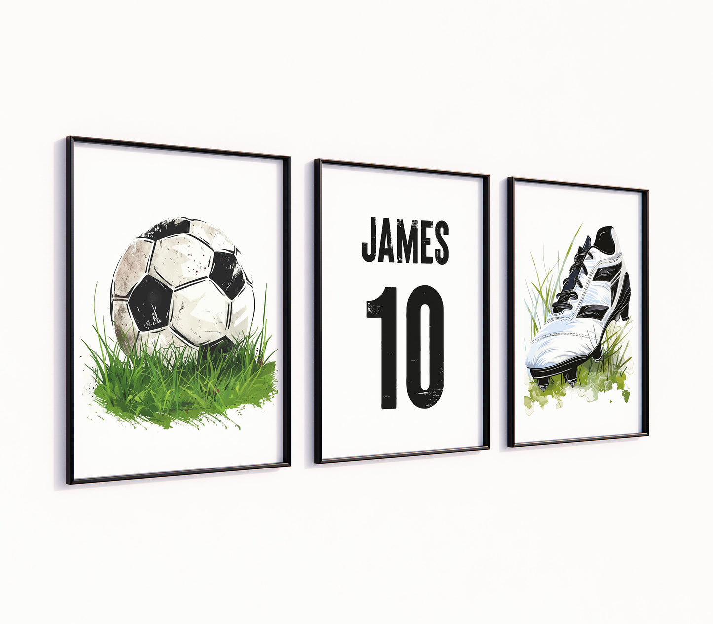 Personalised Football Wall Art Set of 3 Prints, Personalised Football Prints, Boys Bedroom Decor, Kid Bedroom Football Decor, Son Footy Gift