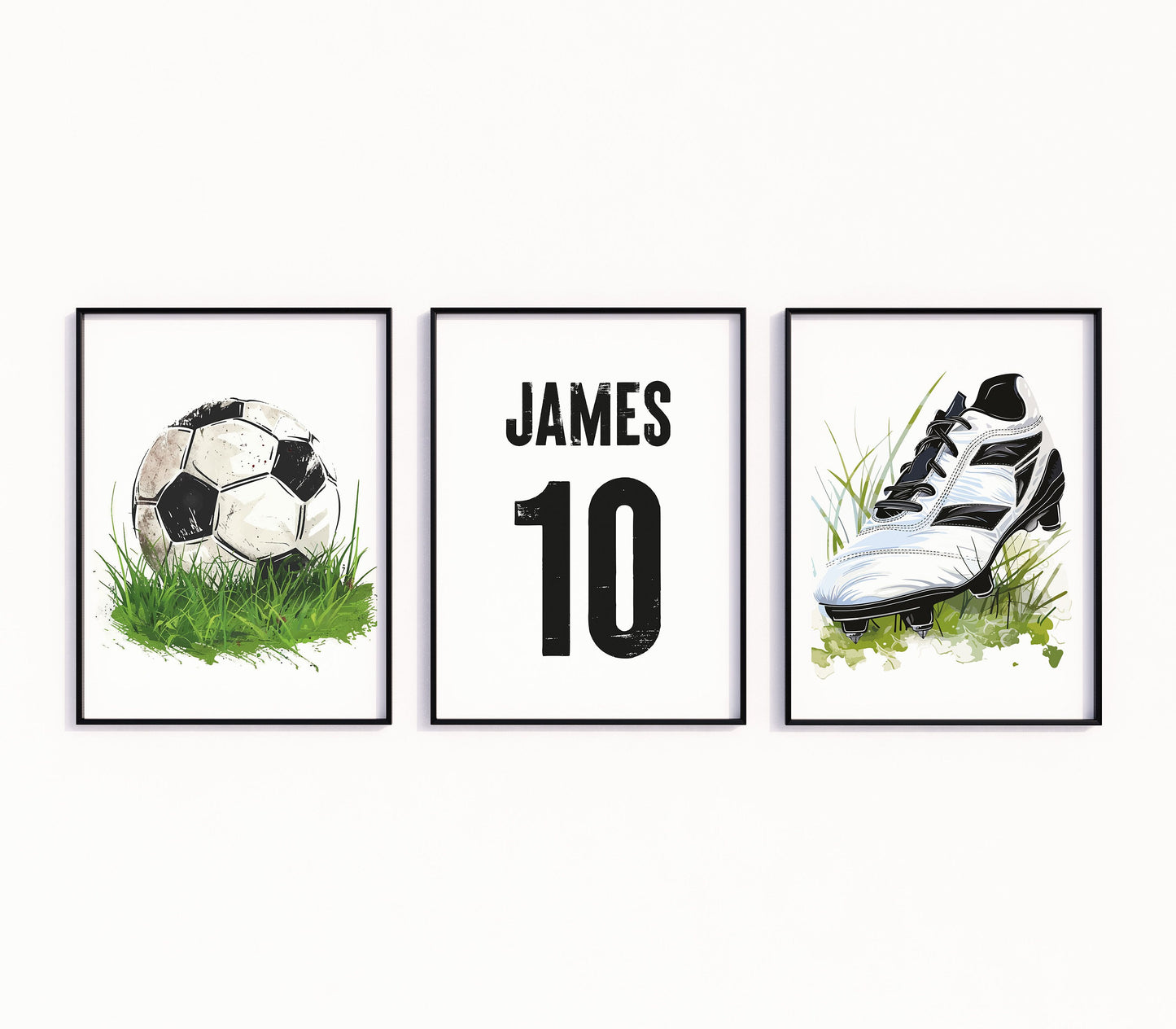 Personalised Football Wall Art Set of 3 Prints, Personalised Football Prints, Boys Bedroom Decor, Kid Bedroom Football Decor, Son Footy Gift