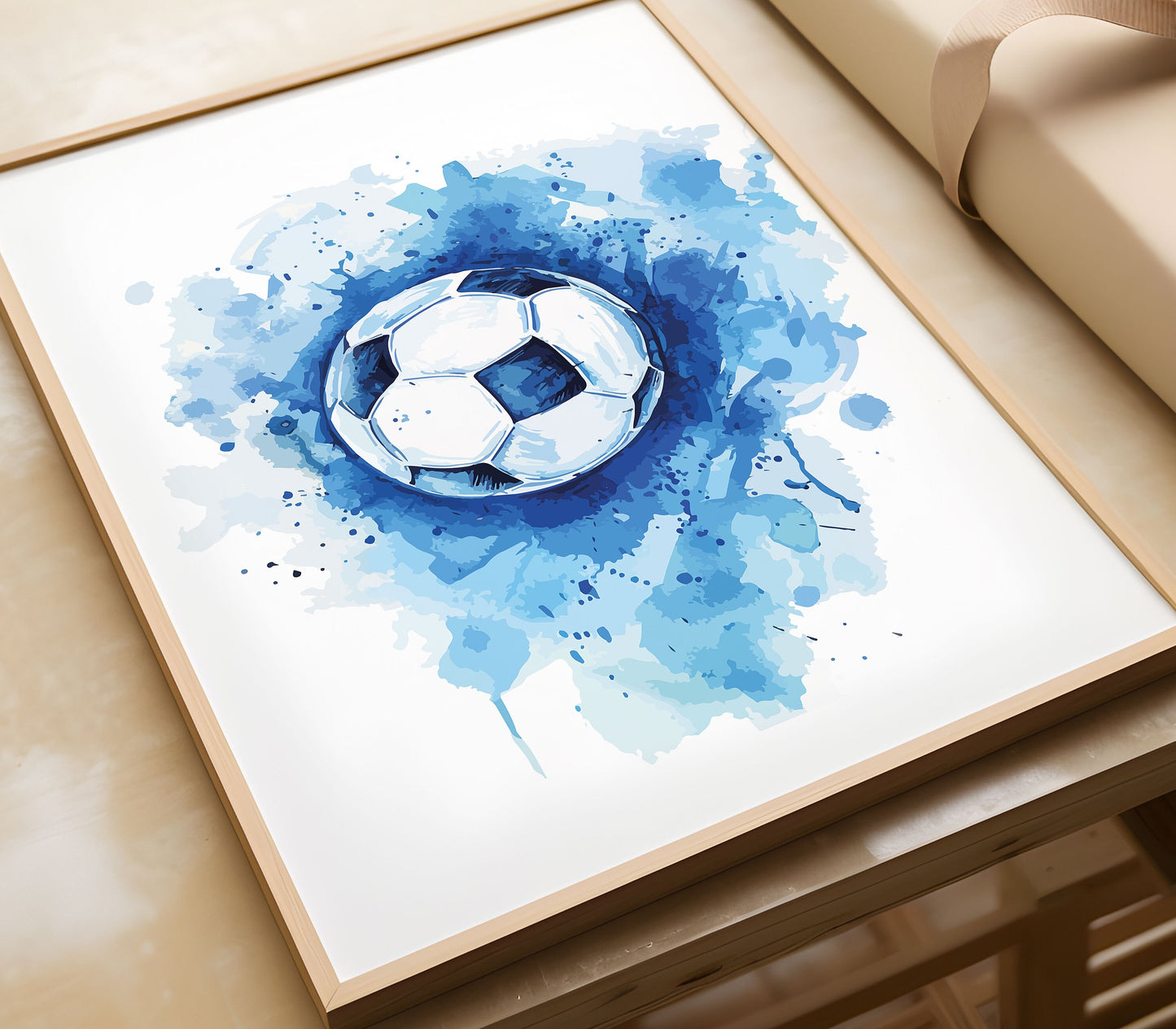 Set of 3 Football Wall Art Prints, Abstract Football Wall Art, Football Gifts, Boys Bedroom Decor, Blue Red Football Prints, Teen Bedroom