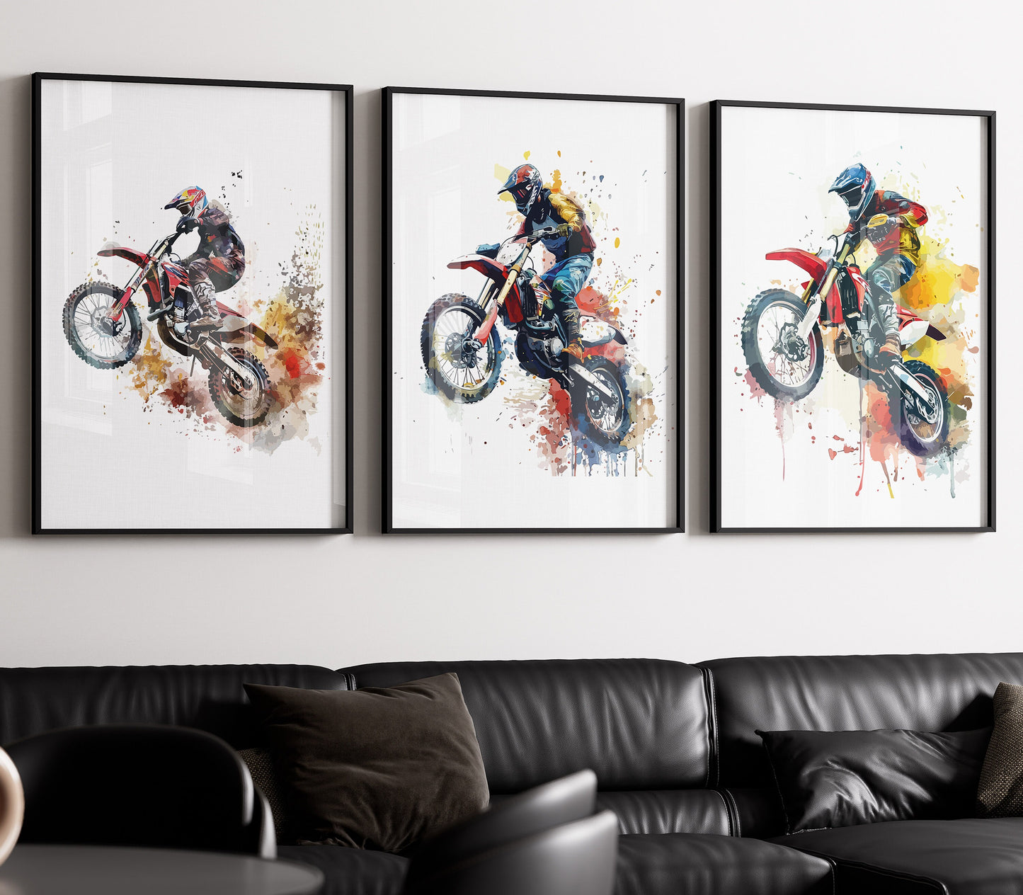 Motocross Wall Art Set of 3, Motocross Prints, Dirt Bike Wall Art, Biker Gifts, Boys Bedroom Decor, Dirt Bike Prints, Man Cave Rider Art
