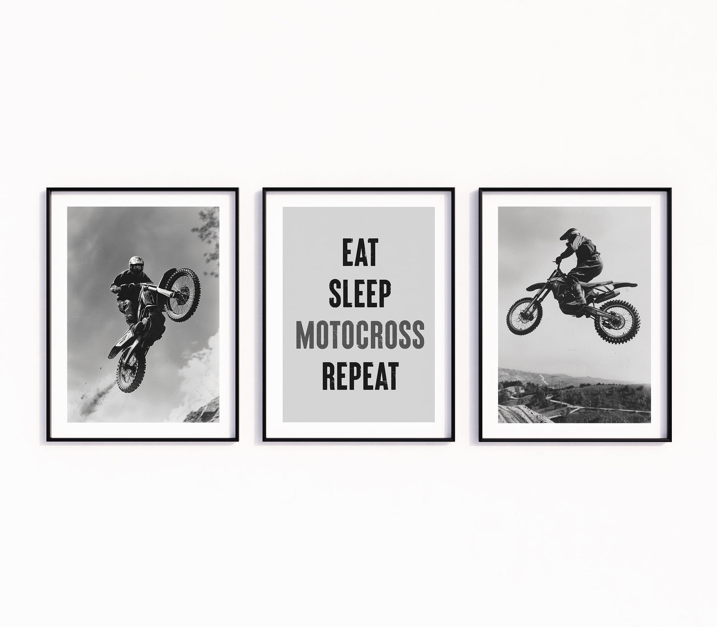 Motocross Poster Prints - Set of 3 Motocross Wall Art, Dirt Bike Print | Motorcycle Print | Motor Bike Artwork | Boys Room Decor | Biker Art