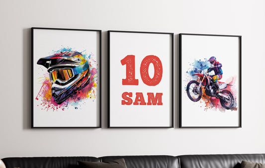 Personalised Colourful Motocross Print Set