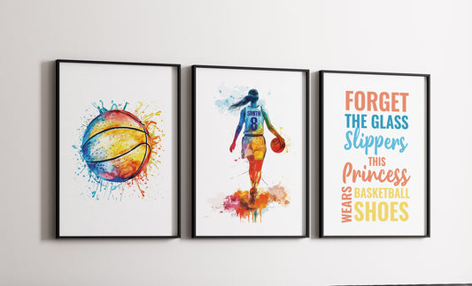 Basketball Wall Art, Personalised Basketball Prints, Custom Name Basketball Poster, Girls Bedroom Decor, Kids Room Art, Girl Basketball Gift