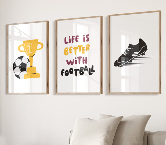 Football Wall Art For Kids, Set of 3 Football Prints For Boys Bedroom, Football Posters, Football Gifts For Son Brother, Kids Room Decor