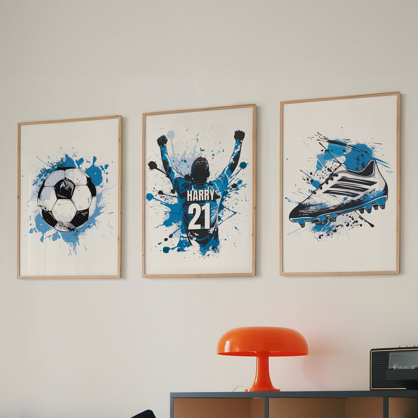 Personalised Football Wall Art Prints Personalised Football Prints Boys Bedroom Decor, Bedroom Football Decor, Football Shirt Name Son Gift