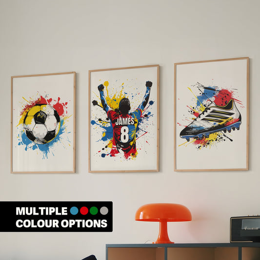 Personalised Football Wall Art Prints Personalised Football Prints Boys Bedroom Decor, Bedroom Football Decor, Football Shirt Name Son Gift