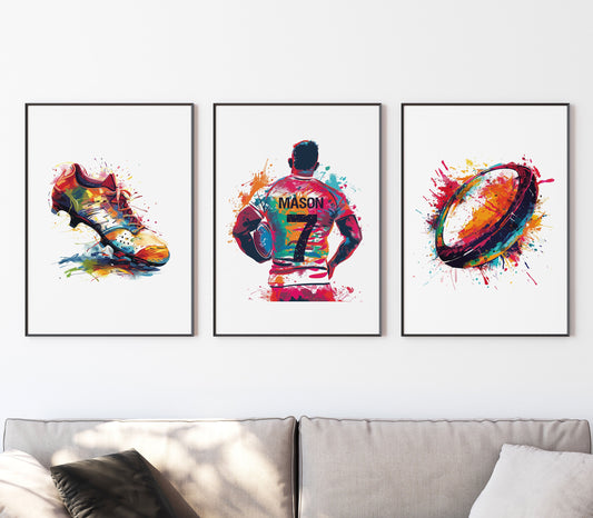 Rugby Prints, Rugby Wall Art Set of 3, Gift For Boys, Boys Bedroom Decor, Ruby Player Gifts, Rugby Gifts, Rugby Posters, Boys Bedroom Prints