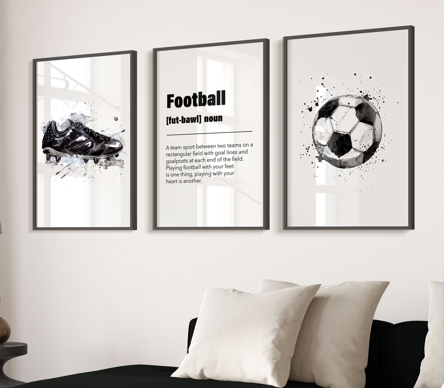 Set of 3 Football Wall Art Prints, Abstract Football Wall Art, Football Gifts, Black Boys Bedroom Decor, Blue Football Prints, Teen Bedroom