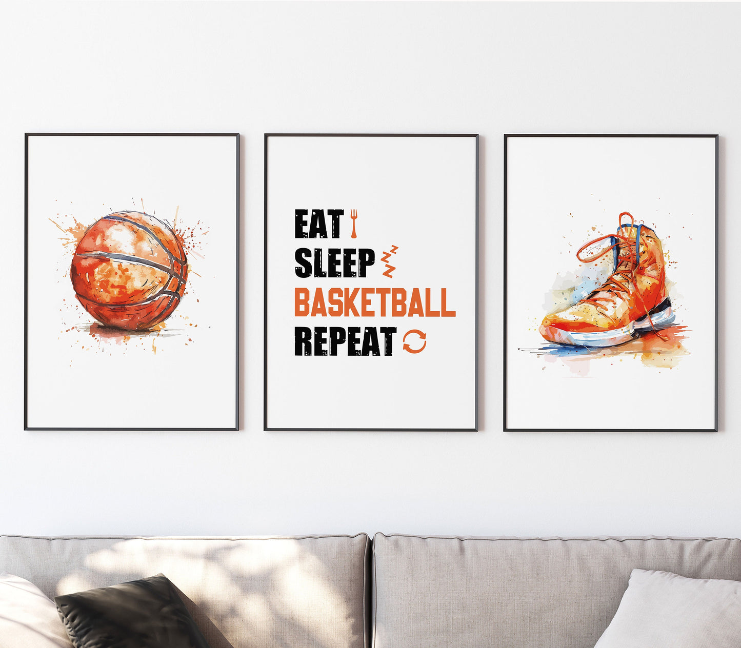 Set of 3 Basketball Wall Art, Basketball Prints, Boys Bedroom Decor, Kids Bedroom Basketball Decor, Basketball Poster, Teen Room Decor