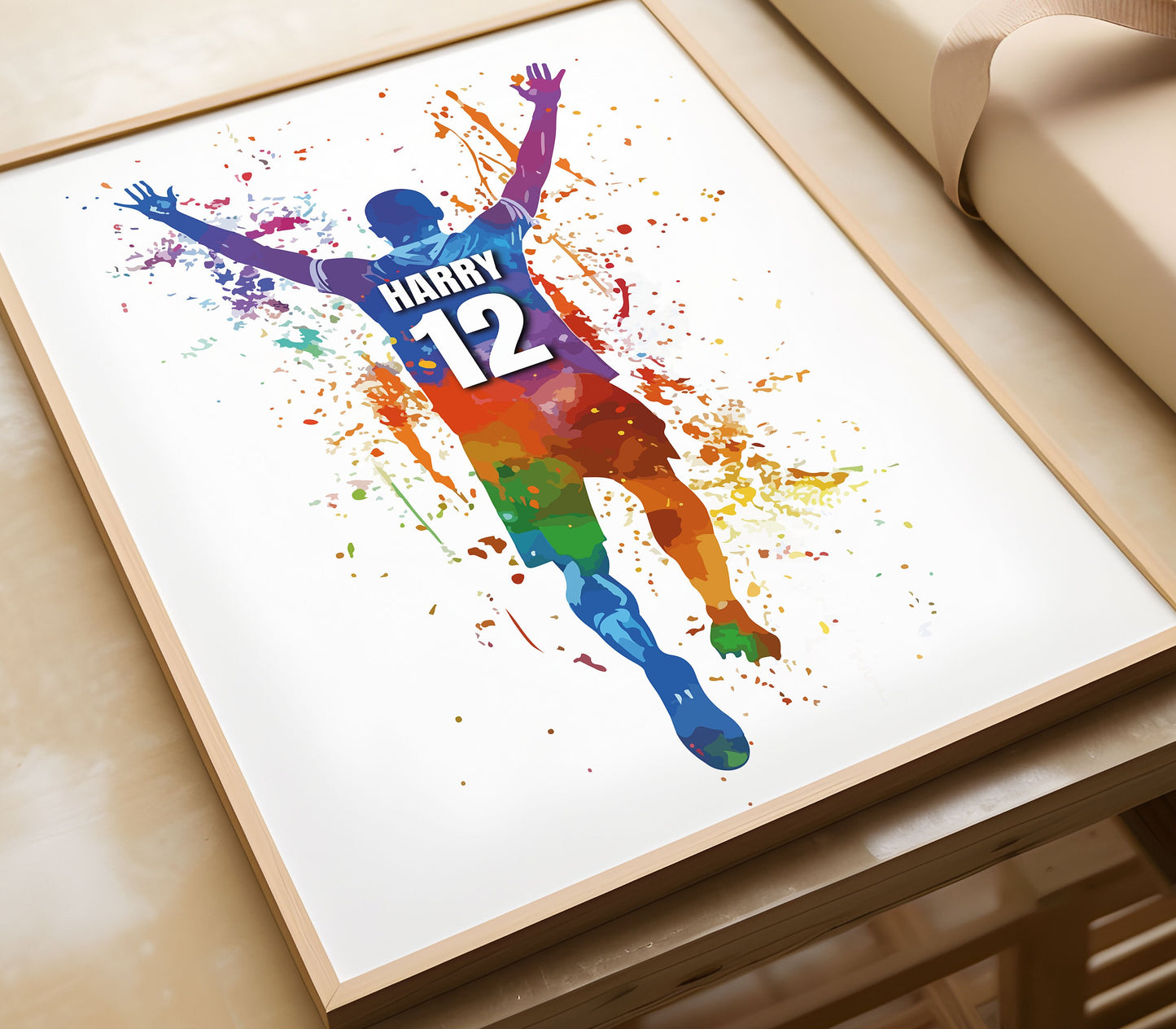 Personalised Football Wall Art Prints Custom Football Prints Boys Bedroom Decor, Kid Bedroom Football Decor, Football Shirt Name Print Art