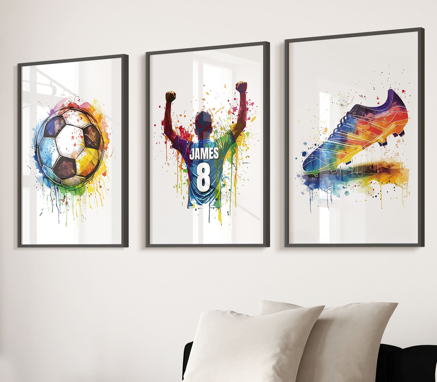 Personalised Football Prints Personalised Football Wall Art Boys Bedroom Decor, Kids Teen Bedroom Football Decor, Football Shirt Name Prints