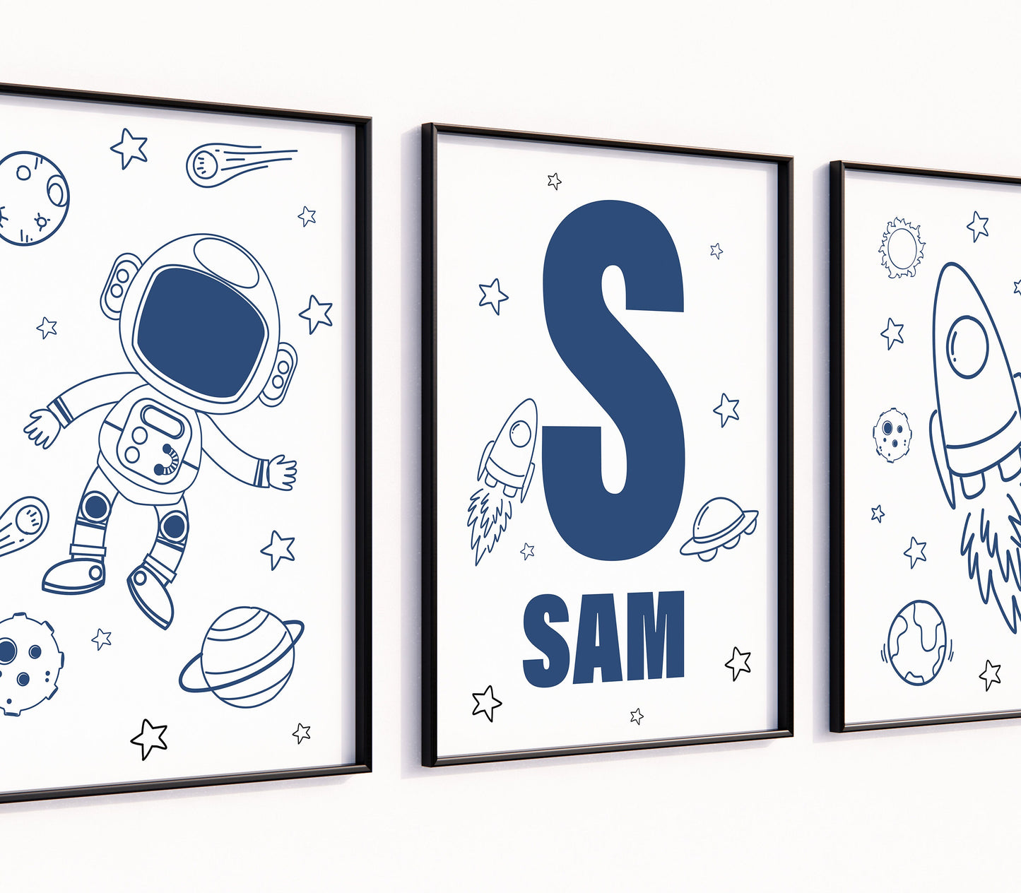 Nursery Decor Space Boy, Nursery Wall Art Space, Personalised Space Nursery Prints, Astronaut Prints, Outer Space Prints Set Of 3 Wall Art