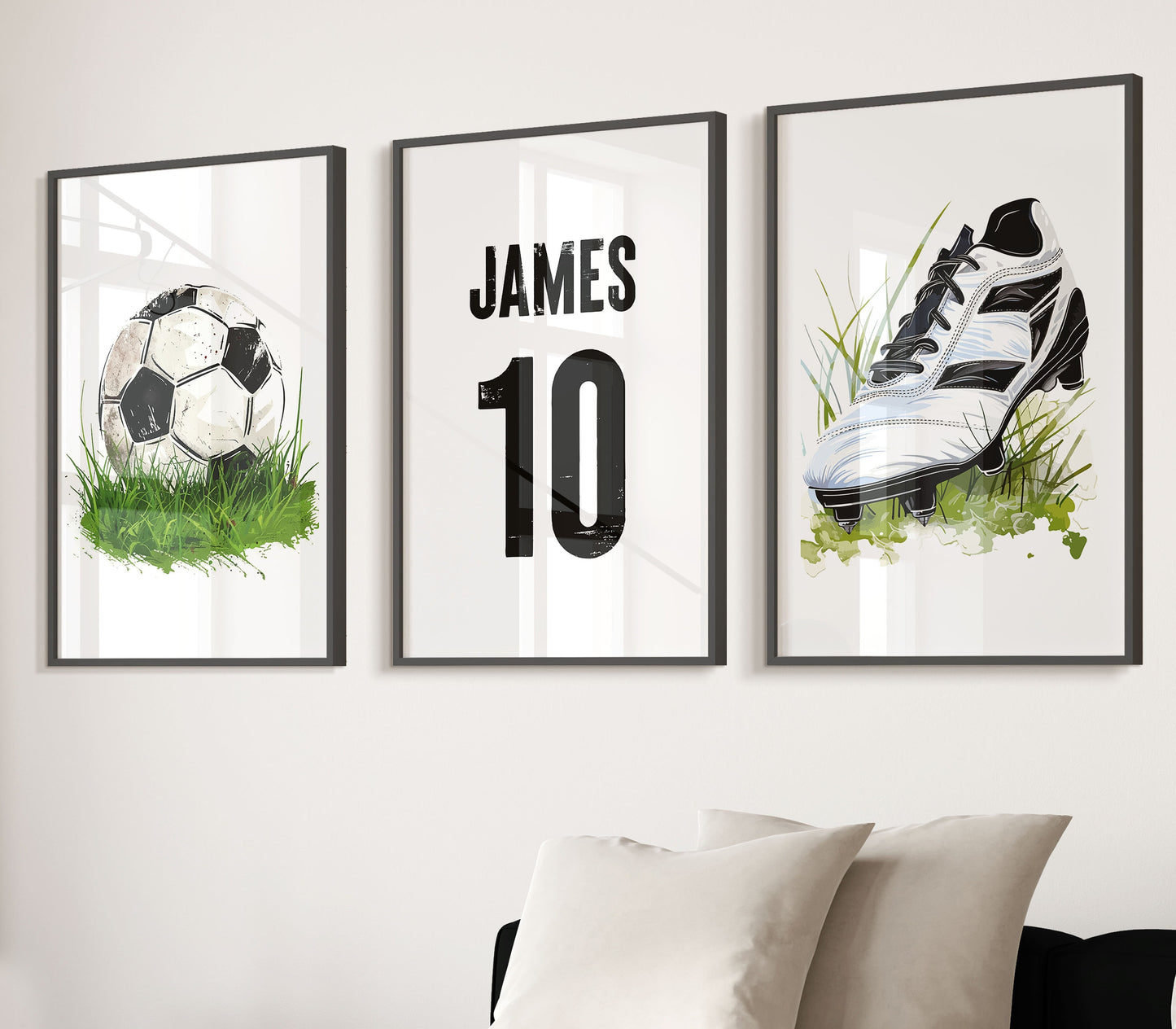 Personalised Football Wall Art Set of 3 Prints, Personalised Football Prints, Boys Bedroom Decor, Kid Bedroom Football Decor, Son Footy Gift