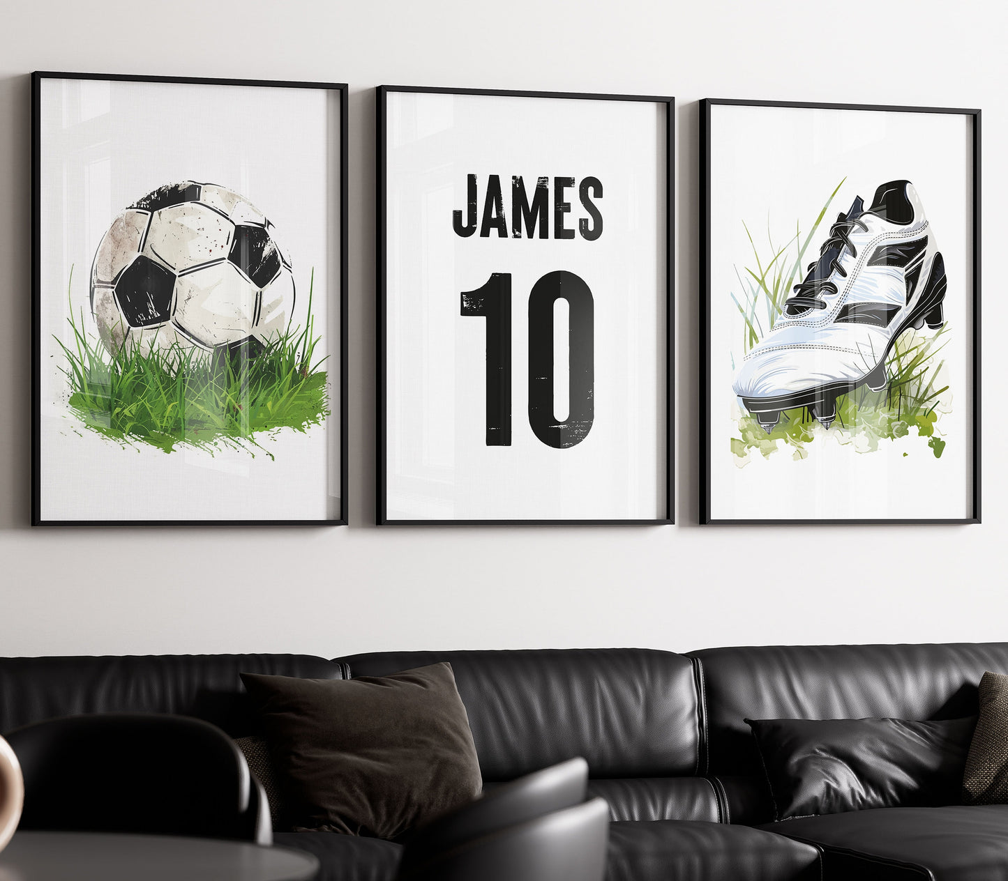 Personalised Football Wall Art Set of 3 Prints, Personalised Football Prints, Boys Bedroom Decor, Kid Bedroom Football Decor, Son Footy Gift