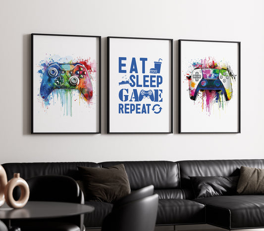 Set of 3 Gaming Prints Gaming Decor, Gamer Wall Art, Teen Room Prints, Boys Bedroom Decor, Gaming Wall Art, Graffiti Wall Art, Video Games