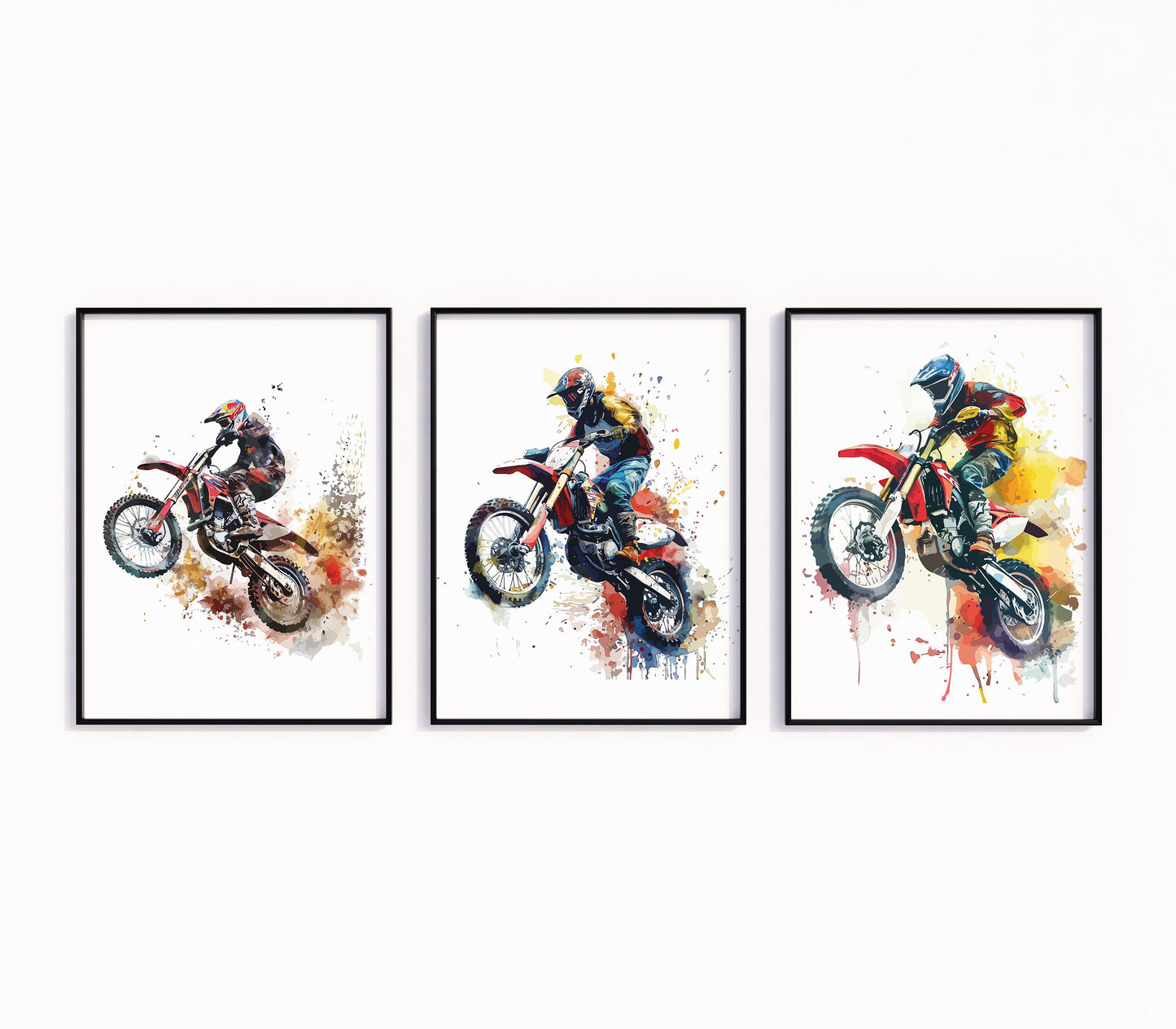 Motocross Wall Art Set of 3, Motocross Prints, Dirt Bike Wall Art, Biker Gifts, Boys Bedroom Decor, Dirt Bike Prints, Man Cave Rider Art