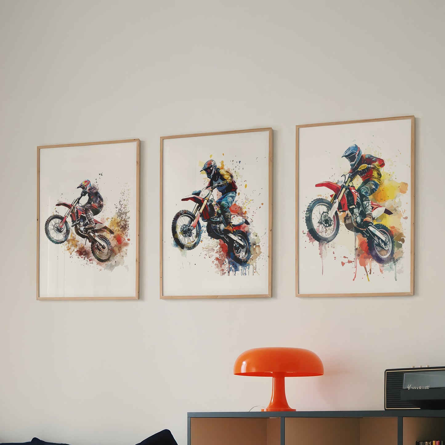 Motocross Wall Art Set of 3, Motocross Prints, Dirt Bike Wall Art, Biker Gifts, Boys Bedroom Decor, Dirt Bike Prints, Man Cave Rider Art