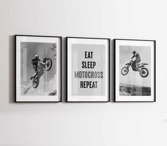 Motocross Poster Prints - Set of 3 Motocross Wall Art, Dirt Bike Print | Motorcycle Print | Motor Bike Artwork | Boys Room Decor | Biker Art