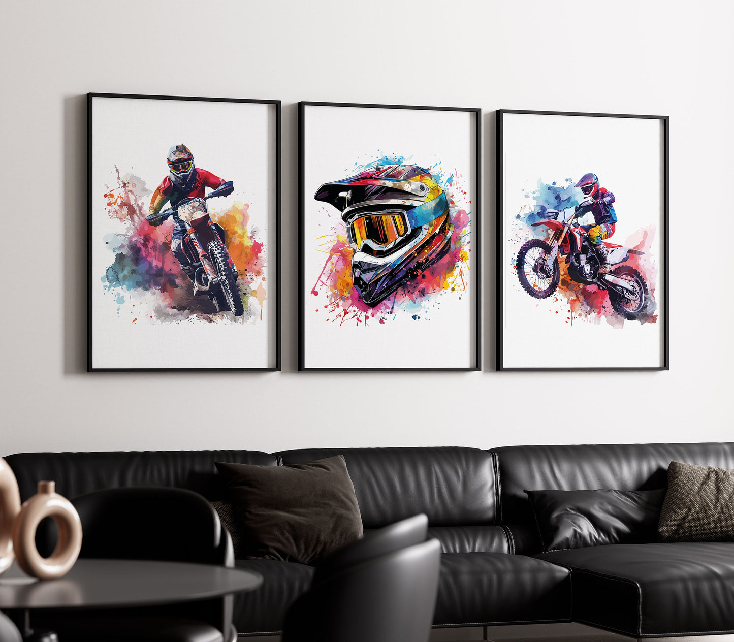 Motocross Prints, Set of 3 Watercolour Dirt Bike Posters, Motorcycle Print, Dirt Bike Wall Art, Motor Bike Artwork, Boys Room Decor,Son Gift