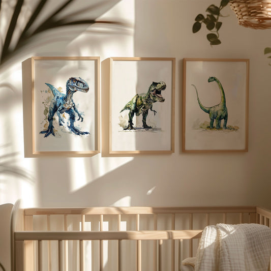 Set of 3 Watercolour Dinosaur Posters