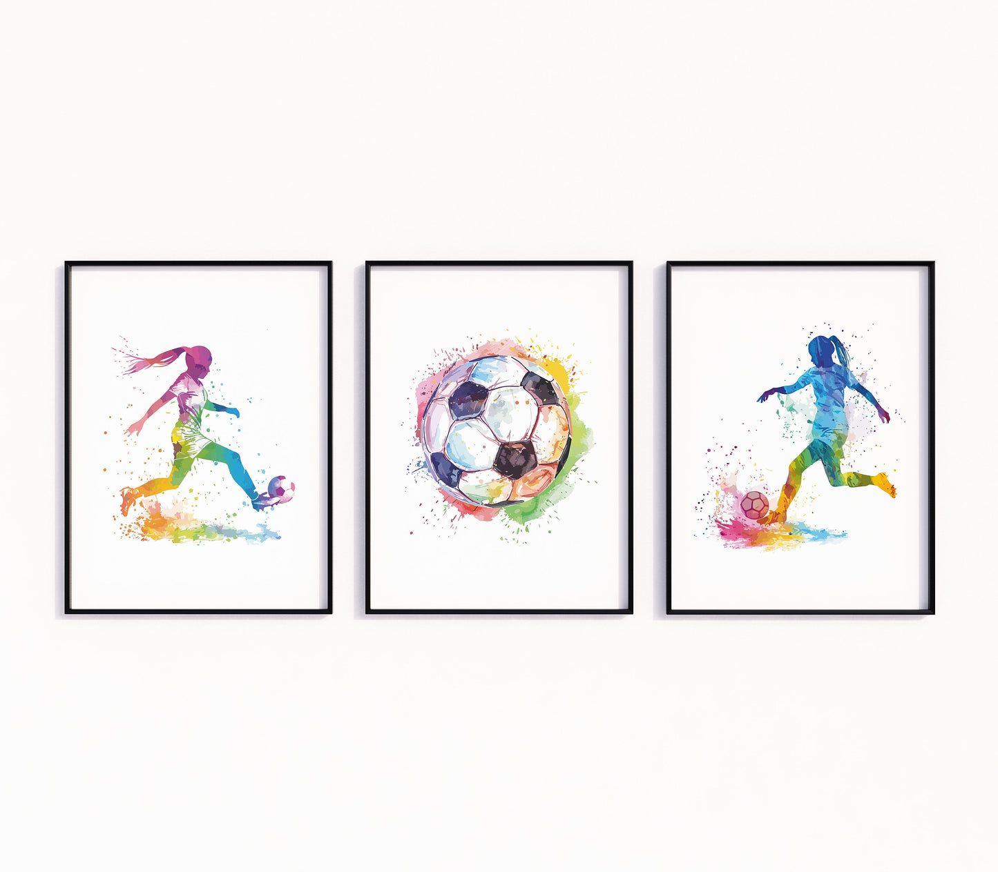 Soccer Prints for Girls, Set of 3 Prints, Girl Football Player Watercolour Art Print, Pink Football Print, Football Room Decor,Girls Bedroom