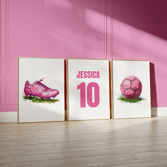 Football Prints for Girls, Set of 3 Prints, Girl Football Player Gift, Art Print, Football Wall Art, Football Room Decor,Girls Bedroom Print