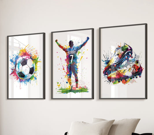 Personalised Football Wall Art Prints Personalised Football Prints Boys Bedroom Decor, Son Bedroom Football Decor, Football Shirt Name Print