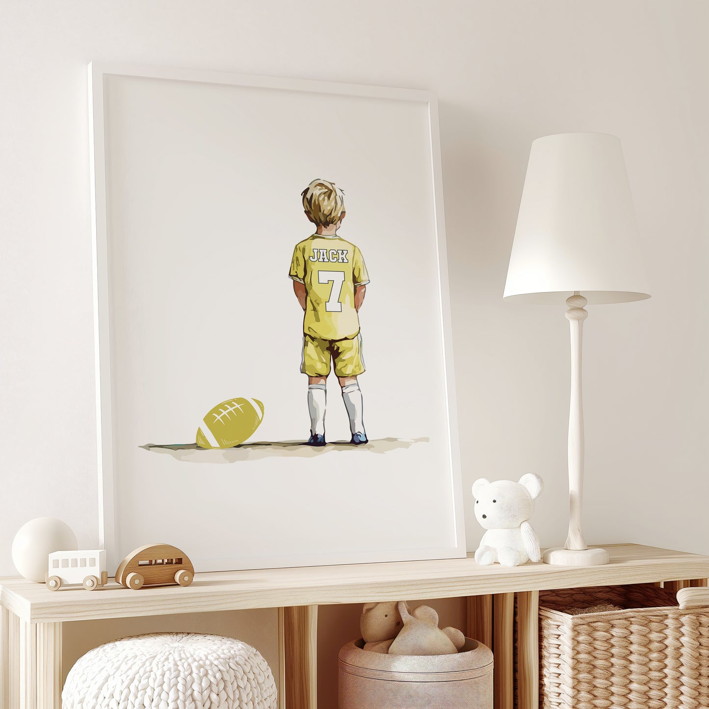 Custom Name Rugby Wall Art Print, Personalised Rugby Prints, Boys Bedroom Decor, Kid Bedroom Football Decor, Rugby Shirt Name Print