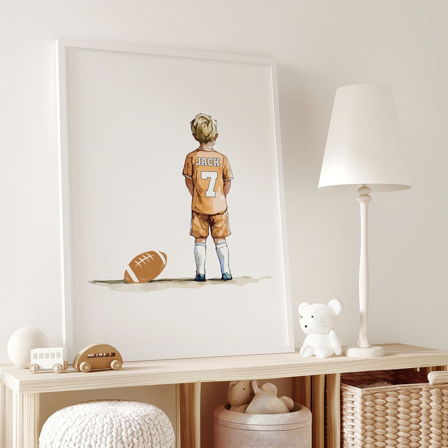 Custom Name Rugby Wall Art Print, Personalised Rugby Prints, Boys Bedroom Decor, Kid Bedroom Football Decor, Rugby Shirt Name Print