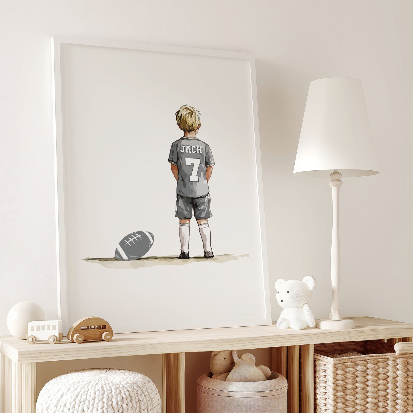 Custom Name Rugby Wall Art Print, Personalised Rugby Prints, Boys Bedroom Decor, Kid Bedroom Football Decor, Rugby Shirt Name Print