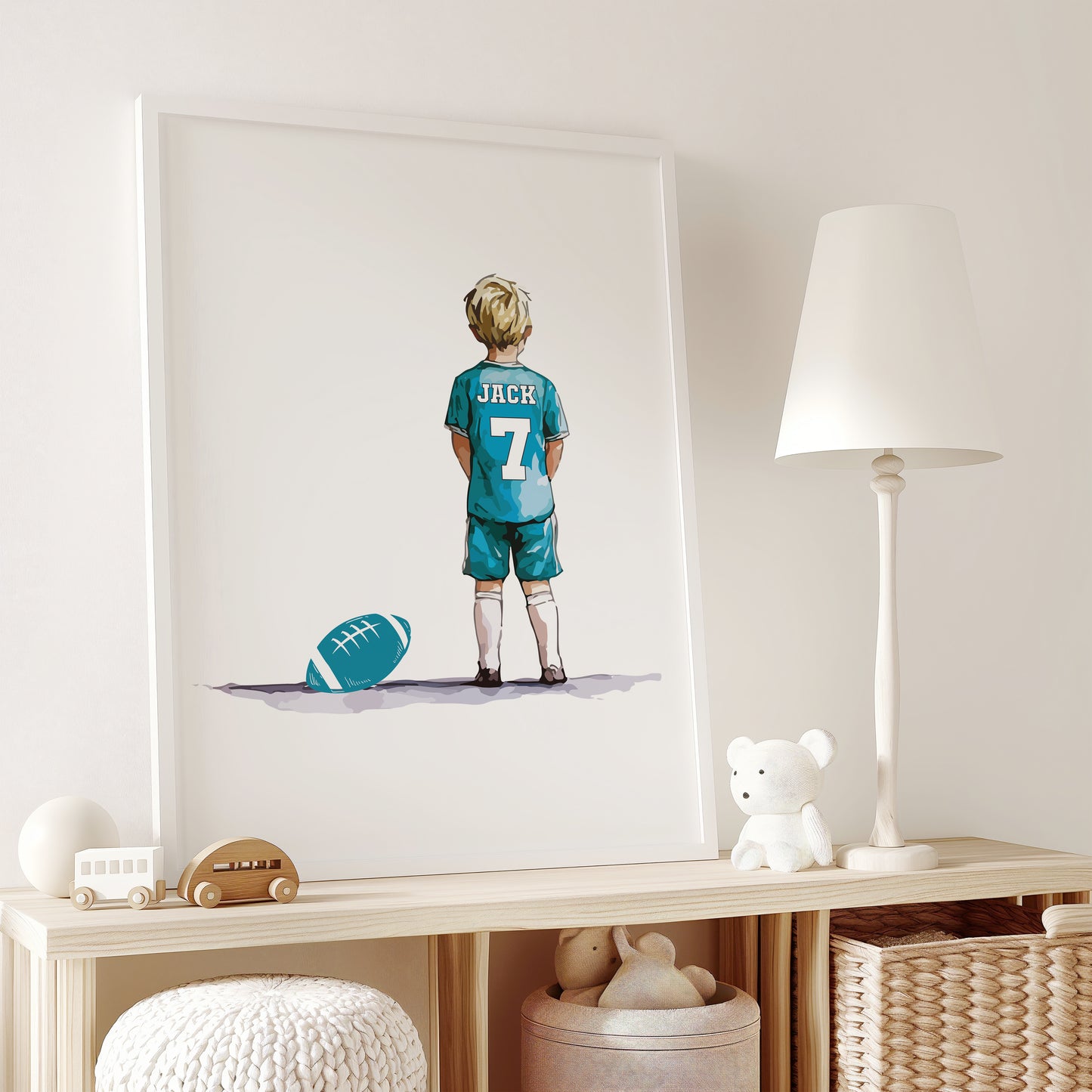 Custom Name Rugby Wall Art Print, Personalised Rugby Prints, Boys Bedroom Decor, Kid Bedroom Football Decor, Rugby Shirt Name Print