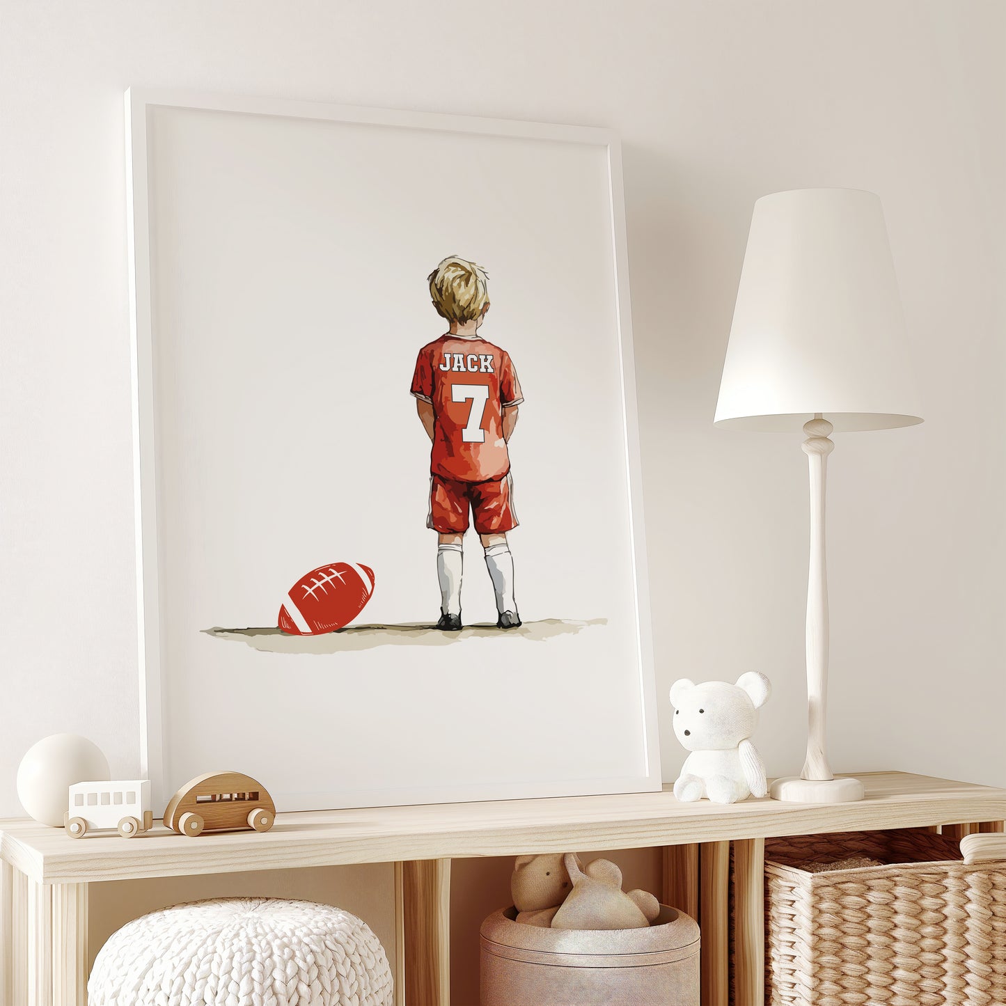 Custom Name Rugby Wall Art Print, Personalised Rugby Prints, Boys Bedroom Decor, Kid Bedroom Football Decor, Rugby Shirt Name Print