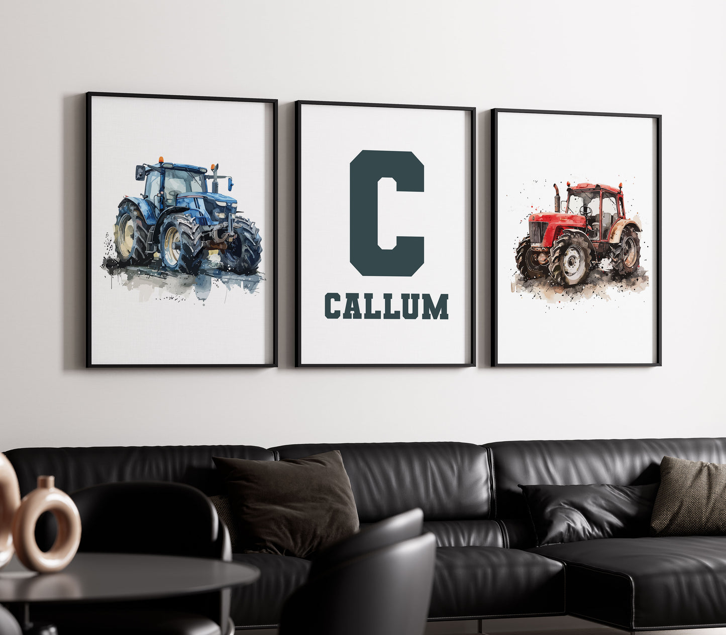 Set Of 3 Watercolour Custom Tractor Wall Art